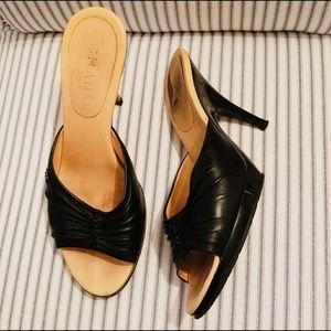 Black Chanel Logo Heels Sandals